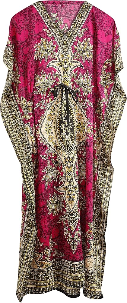 Kaftan Dress Kimono Maxi Style Casual Dress for Women V-Neck 3/4 Sleeve Top Printed Free Size