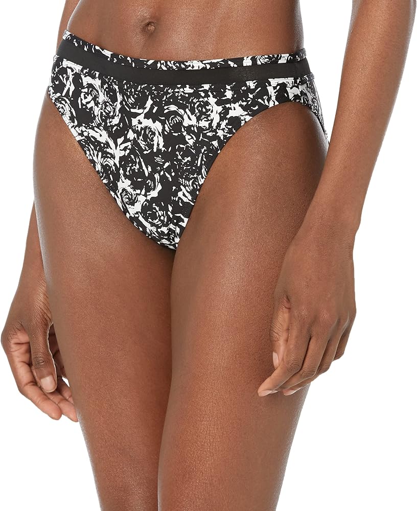 DKNY Women's Standard Low Waisted Full Coverage Bikini Bottom, Black/White, XS