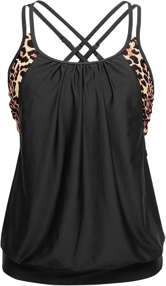 Holipick Tankini Top for Women Blouson Tummy Control Swim Top Loose Fit Bathing Suit Top Only No Bottom