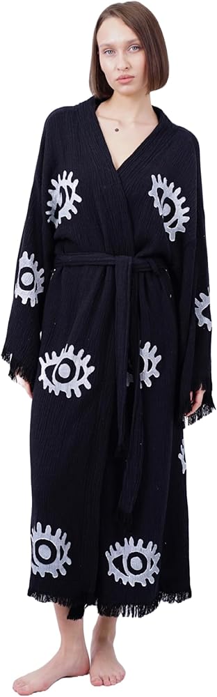 Handmade Evil Eye Boho Festival Kimono Boho Beachwear Beachwear Cover Up Ethnic Kimono Cardigan Bathrobe Morning Robe