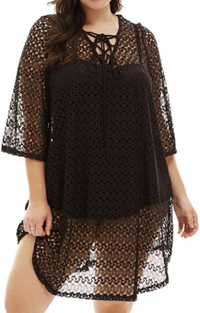 840 - Crochet Fishnet Lace Plus Size Beach Swim Cover Up Top Summer Dress