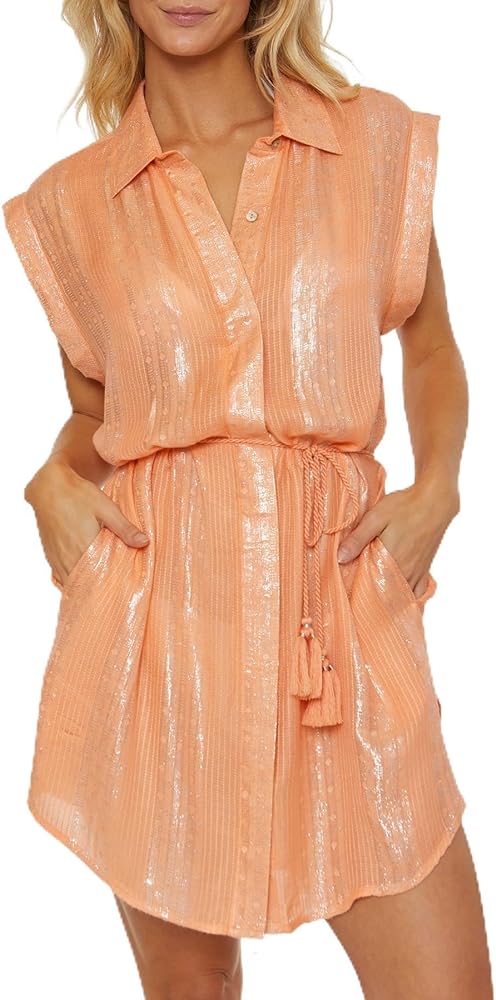 ISABELLA ROSE Women's Standard Villa Belted Dress, Collared Button-up, Casual, Beach Cover Ups