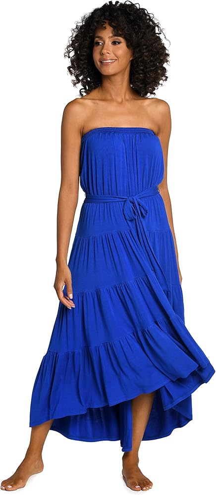 La Blanca Womens Tie Front Dress Swimsuit Swimwear Cover Up, Sapphire//Draped Darling, Large US