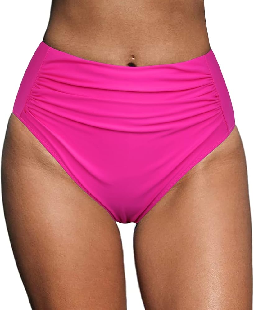 coastal rose Women High Waisted Bikini Bottom Ruched Tummy Control Swim Bottoms Full Coverage Tankini Swimsuit Briefs