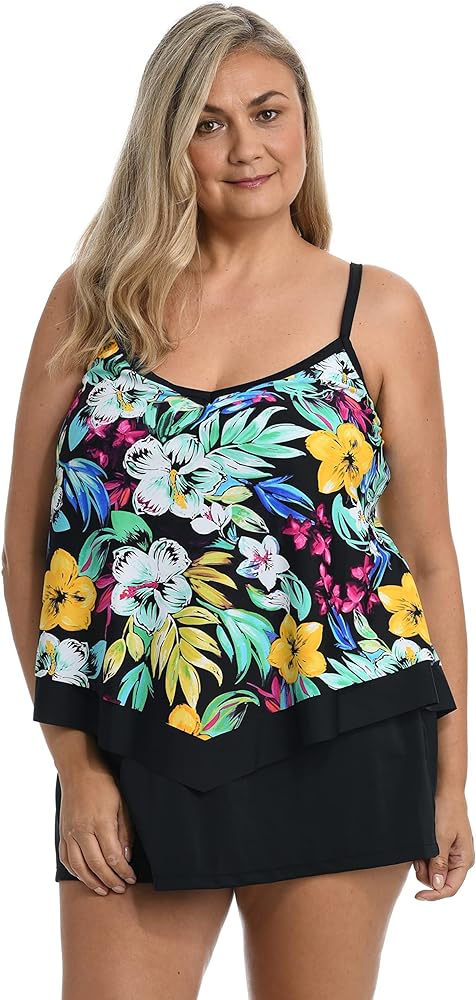 Maxine Of Hollywood Women's V-Neck Flutter Tankini Swimsuit Top