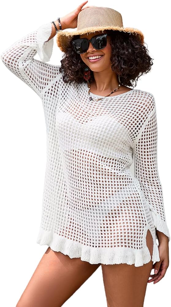 Bsubseach Women Swimsuit Cover Up Sexy Crochet Tops Bathing Suit Covers Knitted Beach Dress