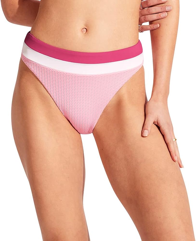 Seafolly Women's Standard Rise High Cut Bikini Bottom Swimsuit