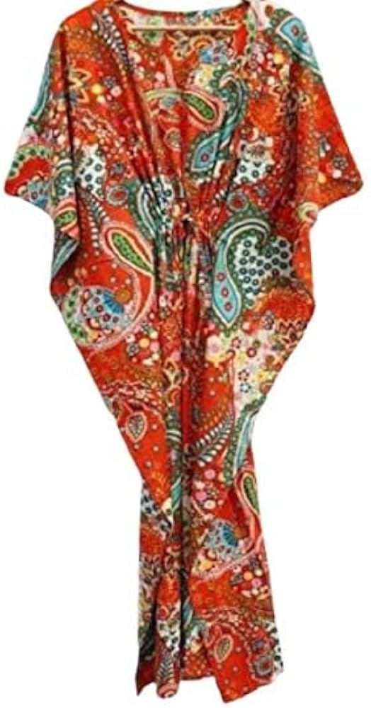 Indian Beautiful Paisley Print Cotton Kaftan Beach Wear Cover Up Night Gown Sleepwear Kaftan Bridesmaid Kaftan Longwear