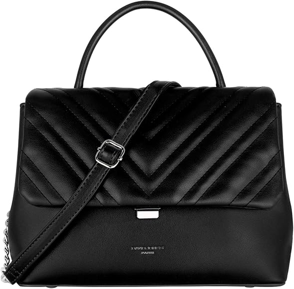 David Jones - Bolso Bandolera Mujer - Bolso de Mano Hombro Piel Cuero PU Acolchado - Satchel Bolsos de Hombro - Mensajero Crossbody Bag - Asa Superior Moda Señora - Negro