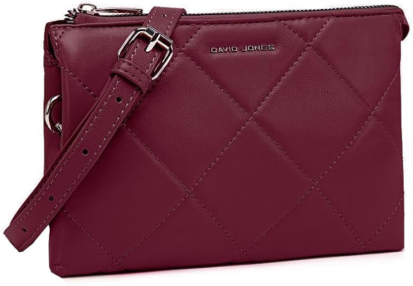 David Jones - Bolso Bandolera Mujer - Pequeño Bolso de Hombro Cadenas Piel Sintética Acolchada - Bolso de Mano Embrague Noche Cuero PU Telefono Clutch Elegante Crossbody Bag - Rojo Burdeos