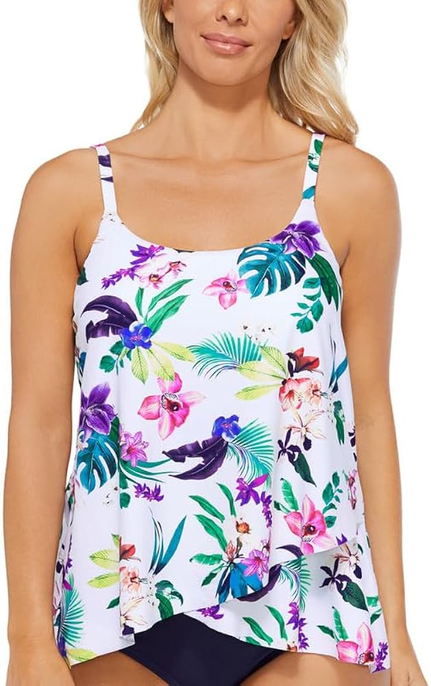 Women's Cape Town Printed Adjustable Tulip-Hem Tankini (North Shore Multi, 6)