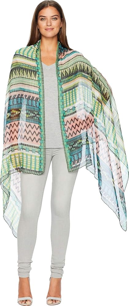 Collection XIIX Women's Woven Tribal Printed Wrap, Olive, one Size