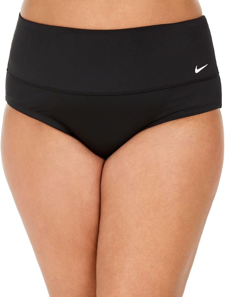 Nike Womens Plus Size Solid Essential High-Waist Banded Bikini Bottoms,Black,2X