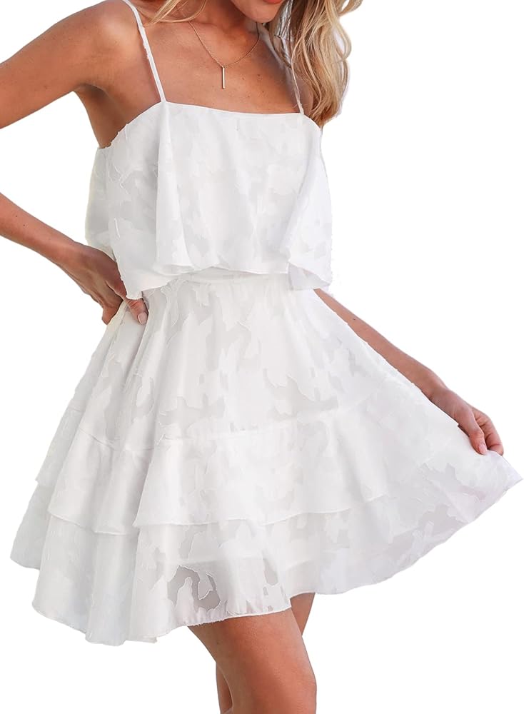 CUPSHE Women Beach Wedding Love Floral Jacquard Ruffled Mini Dress Flounce Hem A-line Dresses