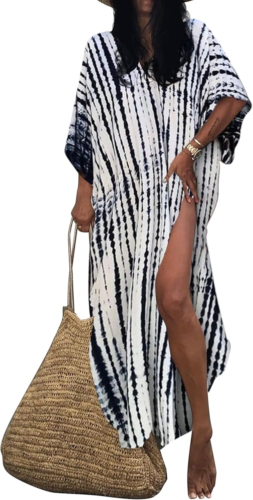 Bsubseach Women's Tie Dye Kaftan Dresses Half Sleeve Caftan Swimsuit Loose Plus Size Bathing Suit Cover Ups