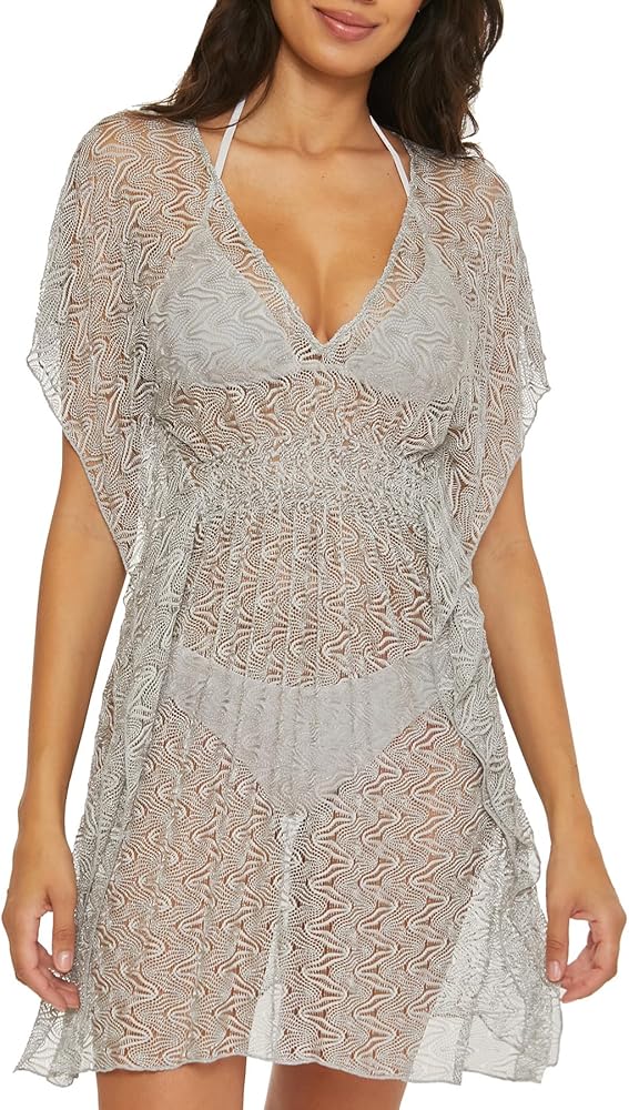 BECCA Women's Standard Riviera Tunic, Plunge Neck, Crochet, Beach Cover Ups