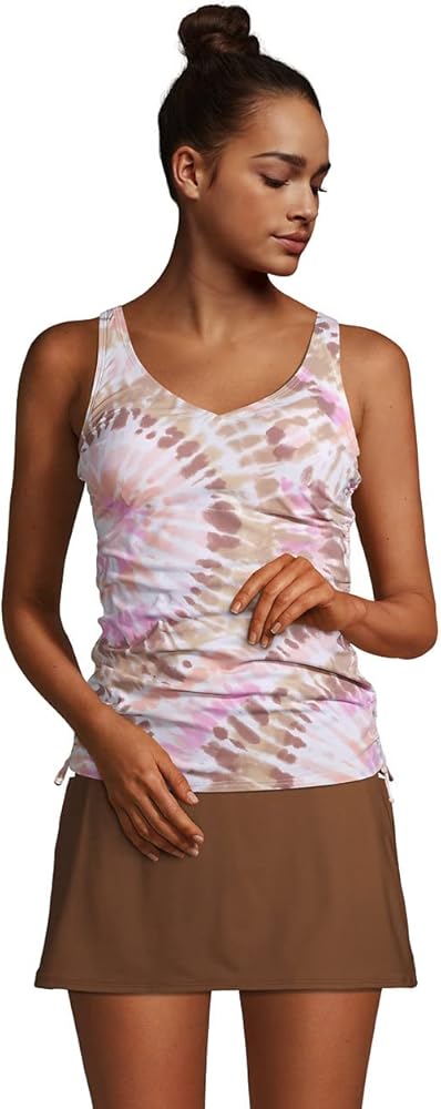 Lands' End Womens Chlorine Resistant Adjustable V-Neck Underwire Tankini Top White Burst Tie Dye Regular 12