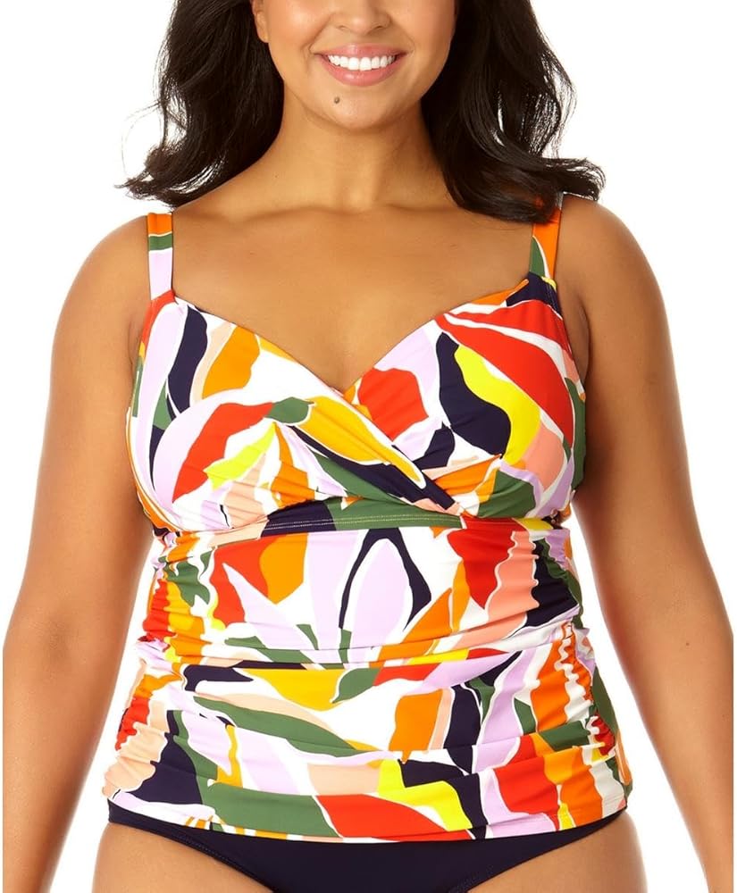 Anne Cole Womens Printed V-Neck Tankini Swim Top