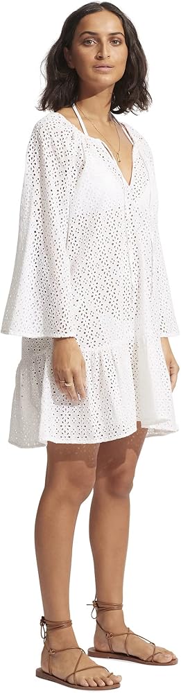 Seafolly Beach Edit Broderie Anglaise Cover-Up White XS