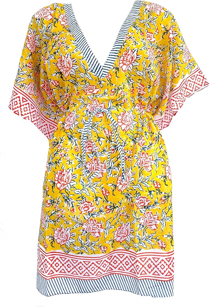 100% Cotton Hand Block Print Swimsuit Cover-up Beach Caftan Women's Print Kaftan