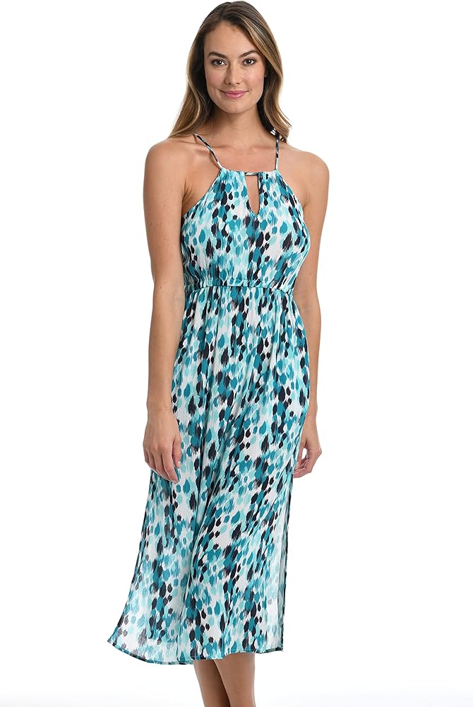 La Blanca Women's Cutout Front Tie Dress Swimsuit Cover Up, Aquamarine//Seaglass Shores, L