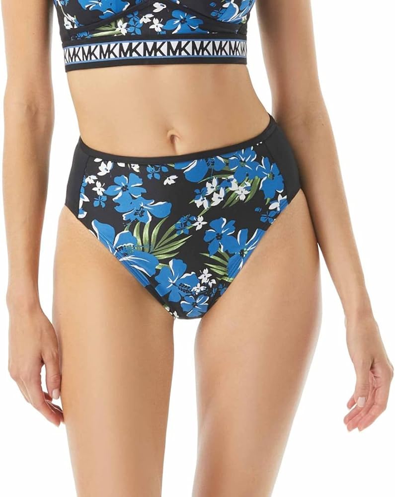 Michael Michael Kors Bold Tropical Bliss High-Waisted Bikini Bottoms Black Multi SM