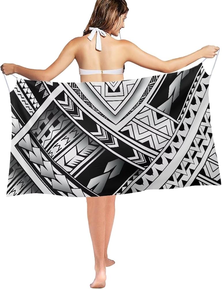 Womens Polynesian Traditional Tribal Tatau Samoan Lavalava Printed Swimsuit Wrap Skirt Pareo Hawaiian Sarong