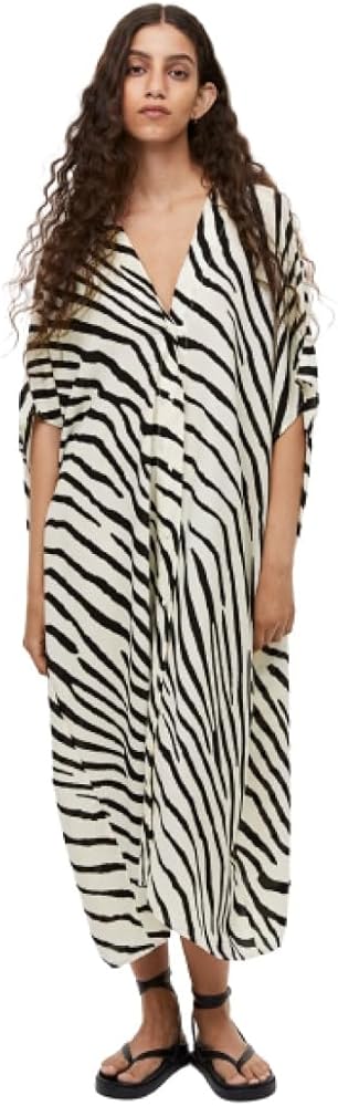 Women's Korean BSY Calf Length Free Size Printed Stylish Kaftan (Black & White); Size:- Length 46 Inch - NM_J5871