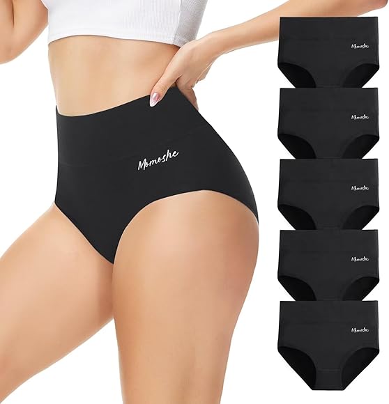 Momoshe Bragas Mujer Algodon Cintura Alta Pack de 5 Braguita de Talle Alto Culotte Cómodo Talla Ropa Interior