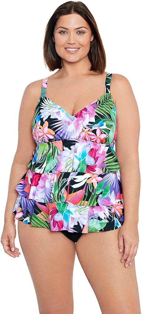 Penbrooke Shape Solver Women's Plus Lush Life Triple Tier Soft Cup Tankini Top Separate