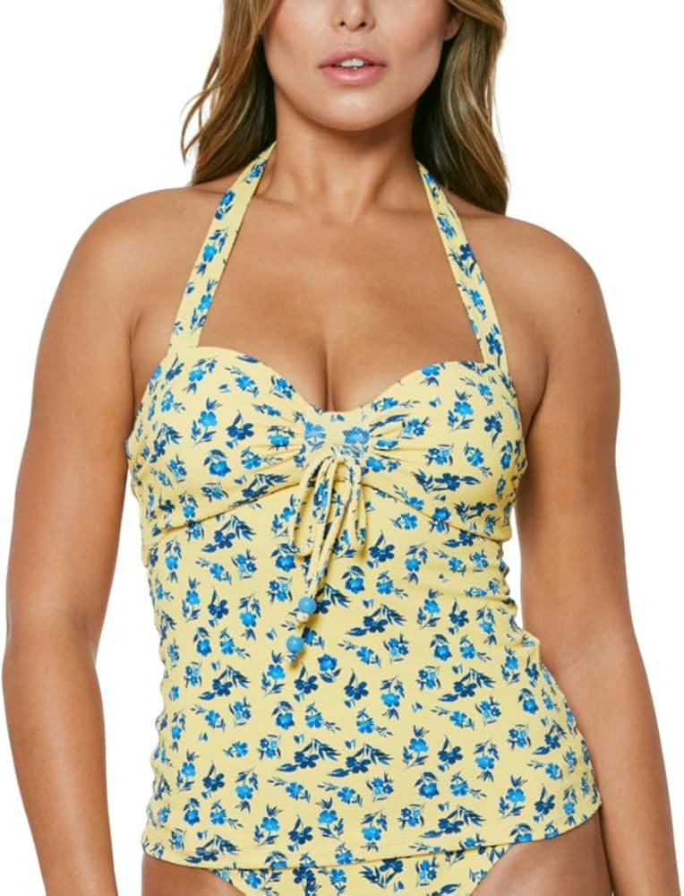 Jessica Simpson Womens Underwire Ribbed Tankini Swim Top