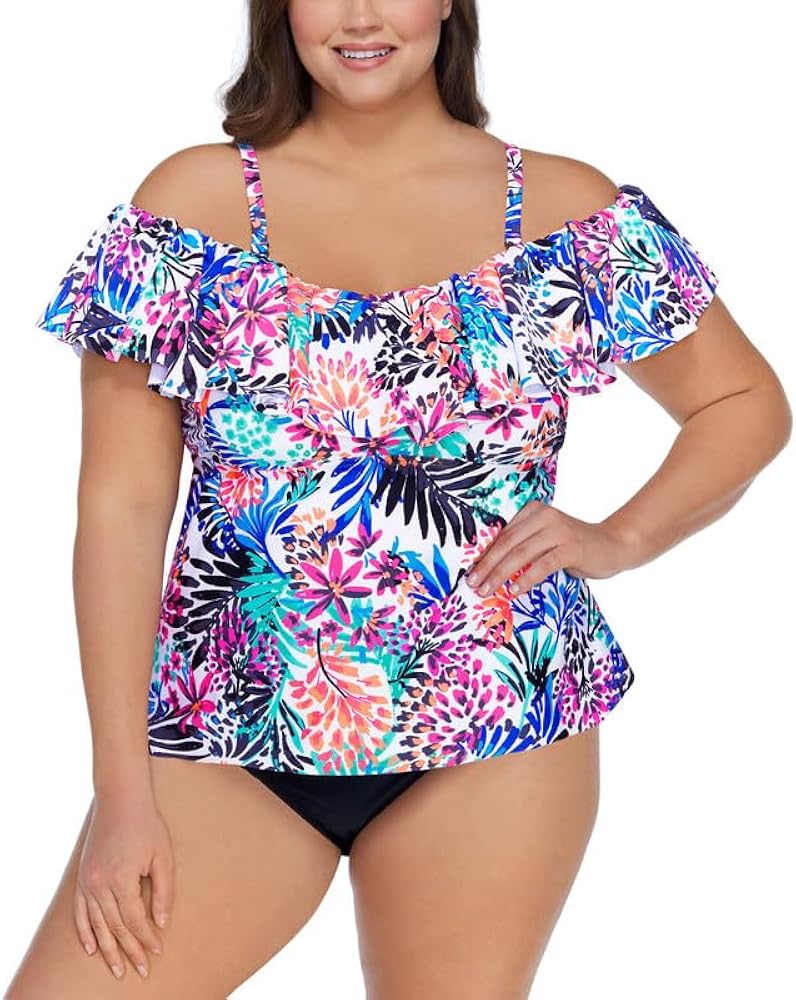 Women's Plus Size La Flor Underwire Tankini Top (White Multi, 22W)