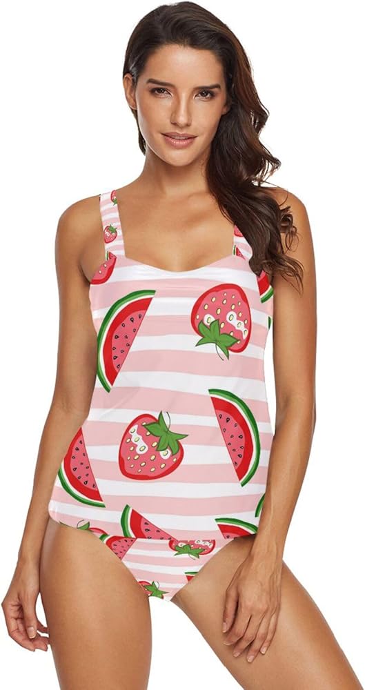 Watermelon 2 Piece Women Tankini Swimsuit Tummy Control Sport Bathing Suit with Bikini Bottom