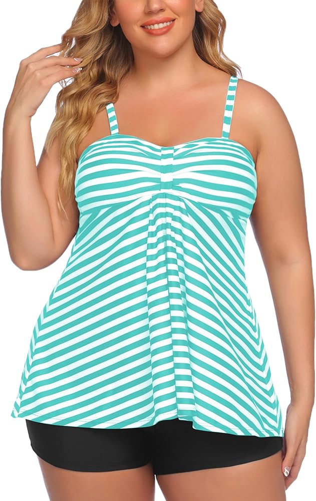 Avidlove Women Tankini Swimsuits Two Piece Bathing Suit with Shorts Retro Sailor Stripe Dot Tankini Set