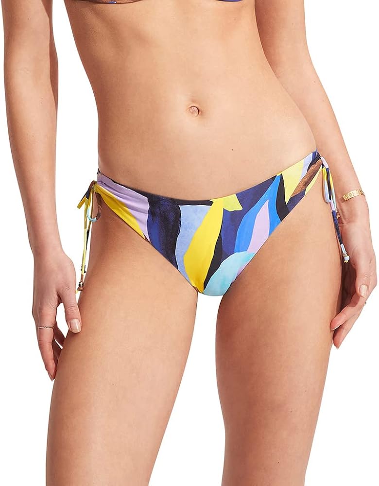 Seafolly Women's Standard Loop Tie Side Hipster Bikini Bottom Swimsuit, Tropfest True Navy, 4