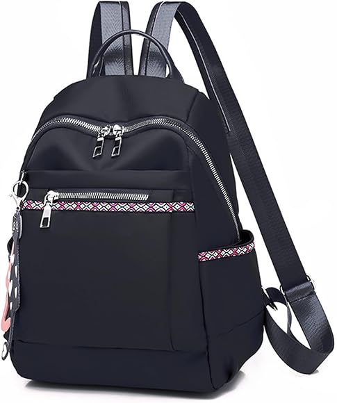 Bolsos Mochila Mujer, Antirrobo Impermeable Nylon Pequeña Mochilas Negro Bolso Casual para Mujer de Cuero de Viaje Tela Bolsa, Mujeres Urbanas Compras Mano Bolsas y Juvenil Chica Mini Bag