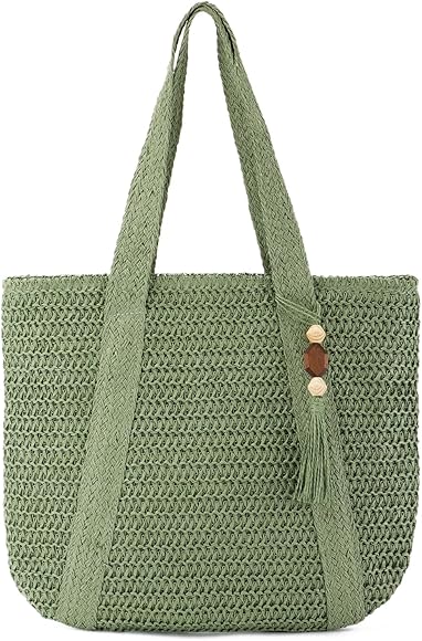 Syrads Bolso de playa de paja para mujer Bolso de mano tejido de verano Bolso de hombro Bolsos boho Hobo