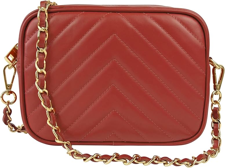 Parubi, Bolso de mujer de bandolera acolchado con cadena, de piel auténtica, fabricado en Italia, bolso Matelassé pequeño bolso clutch ceremonia elegante, modelo Lola