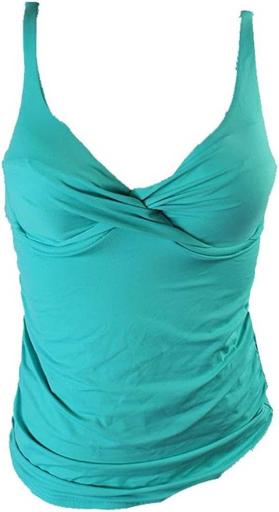 Anne Cole Ruched Bra-Sized Tankini Top, Turquoise, 36 B/C