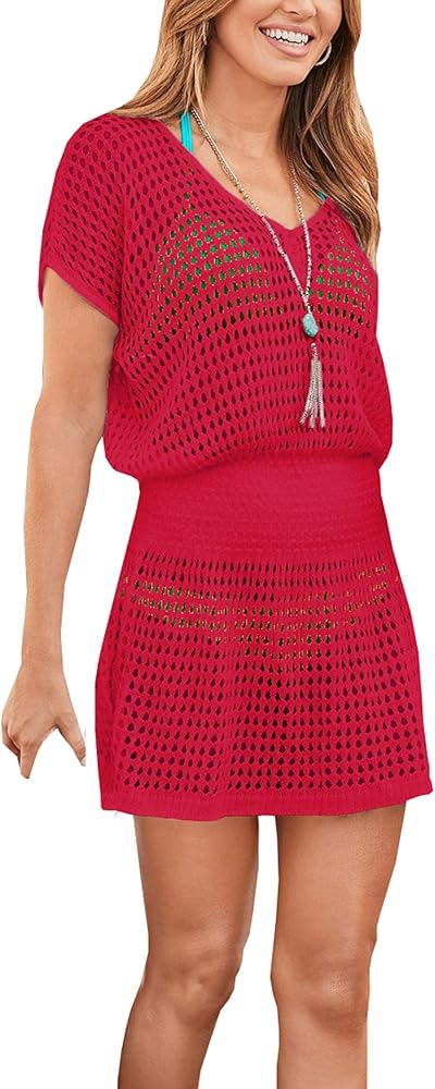 Wander Agio Womens Beach Tops Sexy Knit Cover Dresses Bikini Cover-ups Nets Short Skirt