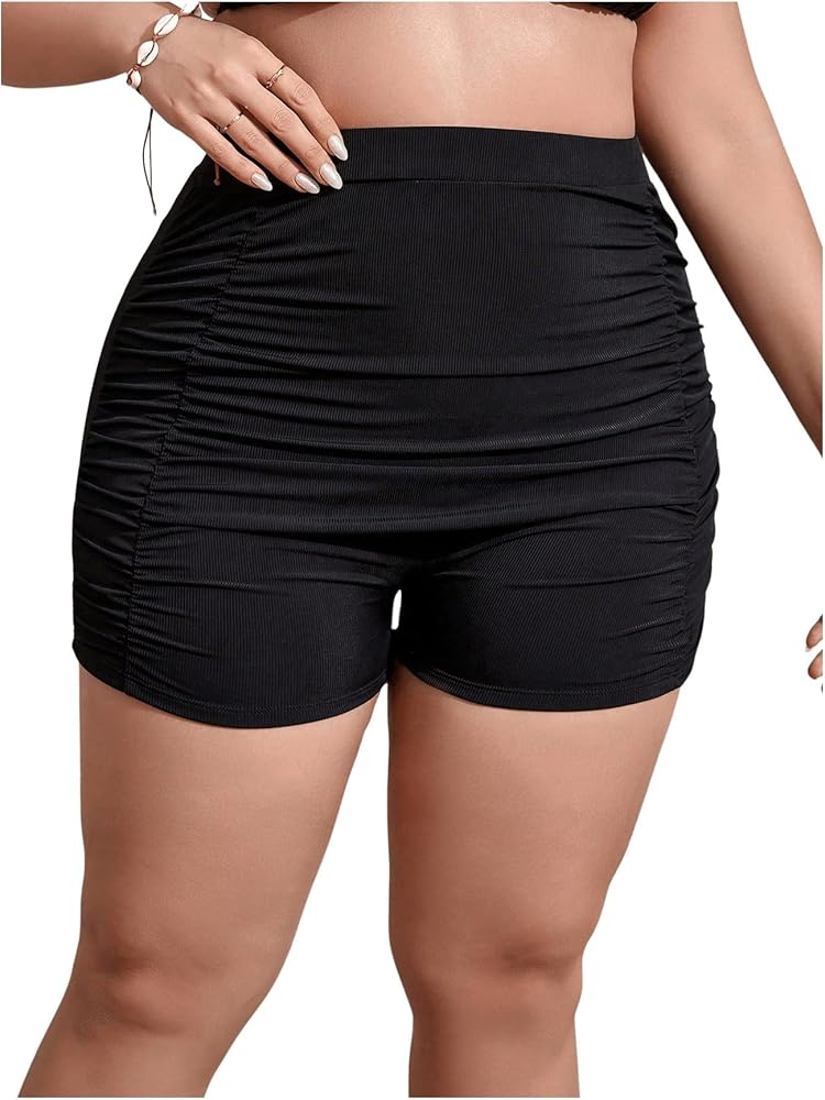 Women's Plus Size High Waisted Bikini Shorts Slim Fit Ruched Swim Suit Bottoms Bathing Suit Cover Up