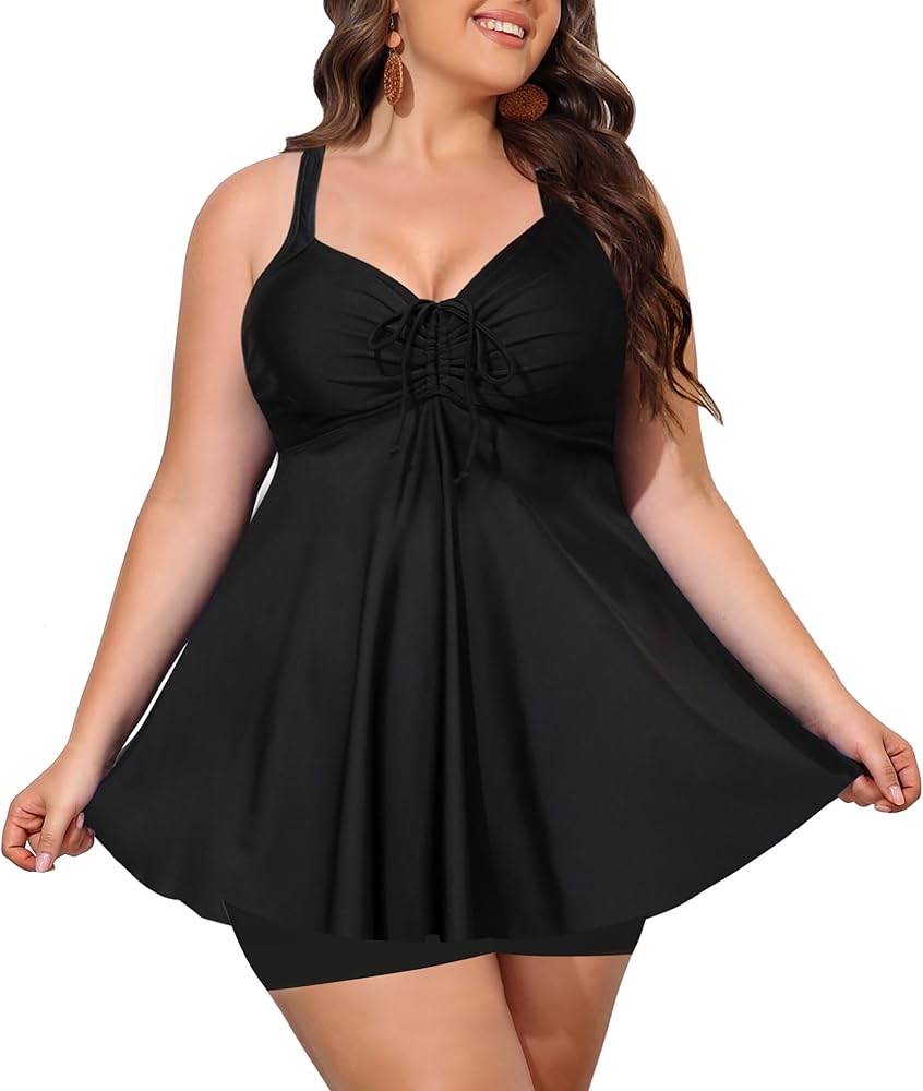 Plus Size Swimsuit for Women, Tankini Bathing Suit Tummy Control Swim Dress, Two Piece Swimsuits with Top/Boyshorts