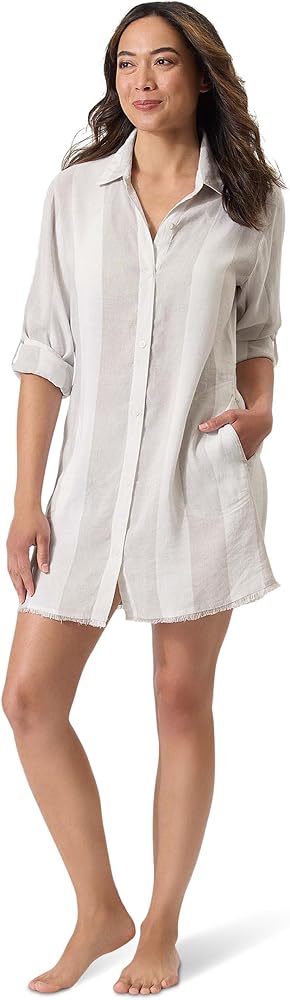 Tommy Bahama Women's Rugby Beach Stripe Boyfriend Shirt Cover-up