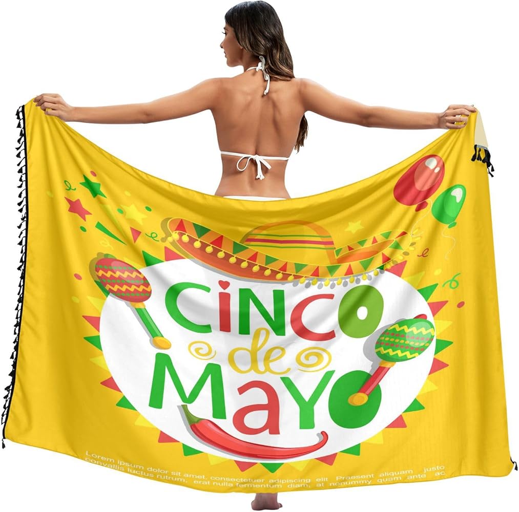 Cinco De Mayo Women's Beach Sarong Coverups Summer Bikini Swimsuit Wrap Skirts with Tassels