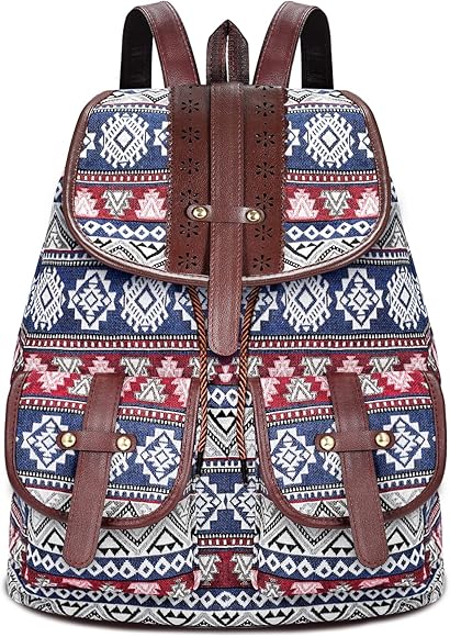 Mochila De Viaje Mujer Mochila Mujer Mochila Escolar Adolescente La Vendimia Impresión De La Lona Mochila étnica Mochila para Portatil Mujer Multifunción Gran Capacidad Bolsa Escolares con Cordón