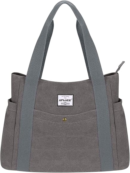 HAWEE Mujer Bolso de Hombro de Lona Retro Bolso Tote con Cremallera Grande Bolso Bandolera Ligero Bolso Shopper Casual Bolso de Mano para Viaje Trabajo Escuela Compras Vida Diaria, Gris