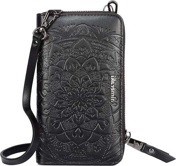 Bolso Bandolera Mujer Cremallera Floral - Monedero Mujer pequeño PU Reciclado 14 Ranuras - Bolso pequeño mujer convertible en cartera mujer- Bolsitos para moviles - Regalos Originales para Mujer