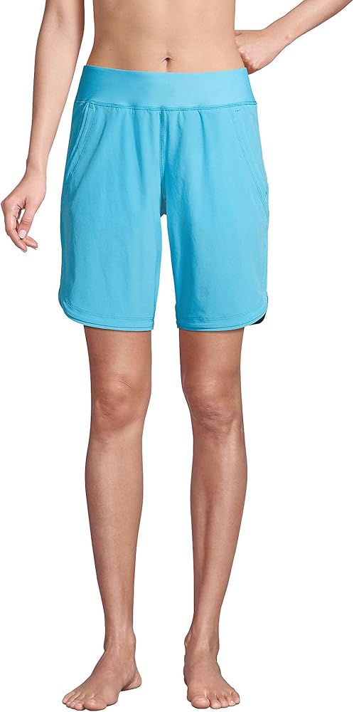 Lands' End Women's 9" Quick Dry Elastic Waist Modest Board Shorts Swim Cover-up Shorts with Panty