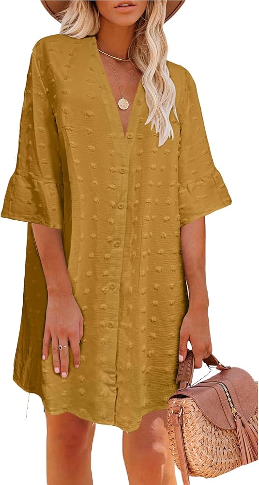 ELESOL Women's Swimsuit Coverup Button Down Beach Cover Ups Shirt Dress Summer Casual Oversized Vacation Swimwear