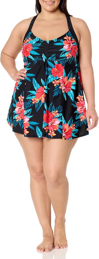 EVANS Women's Plus Size Swim Dress H Bk PRT